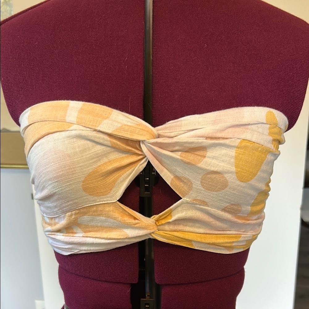 Stylish Yellow and Cream Women's Crop Top